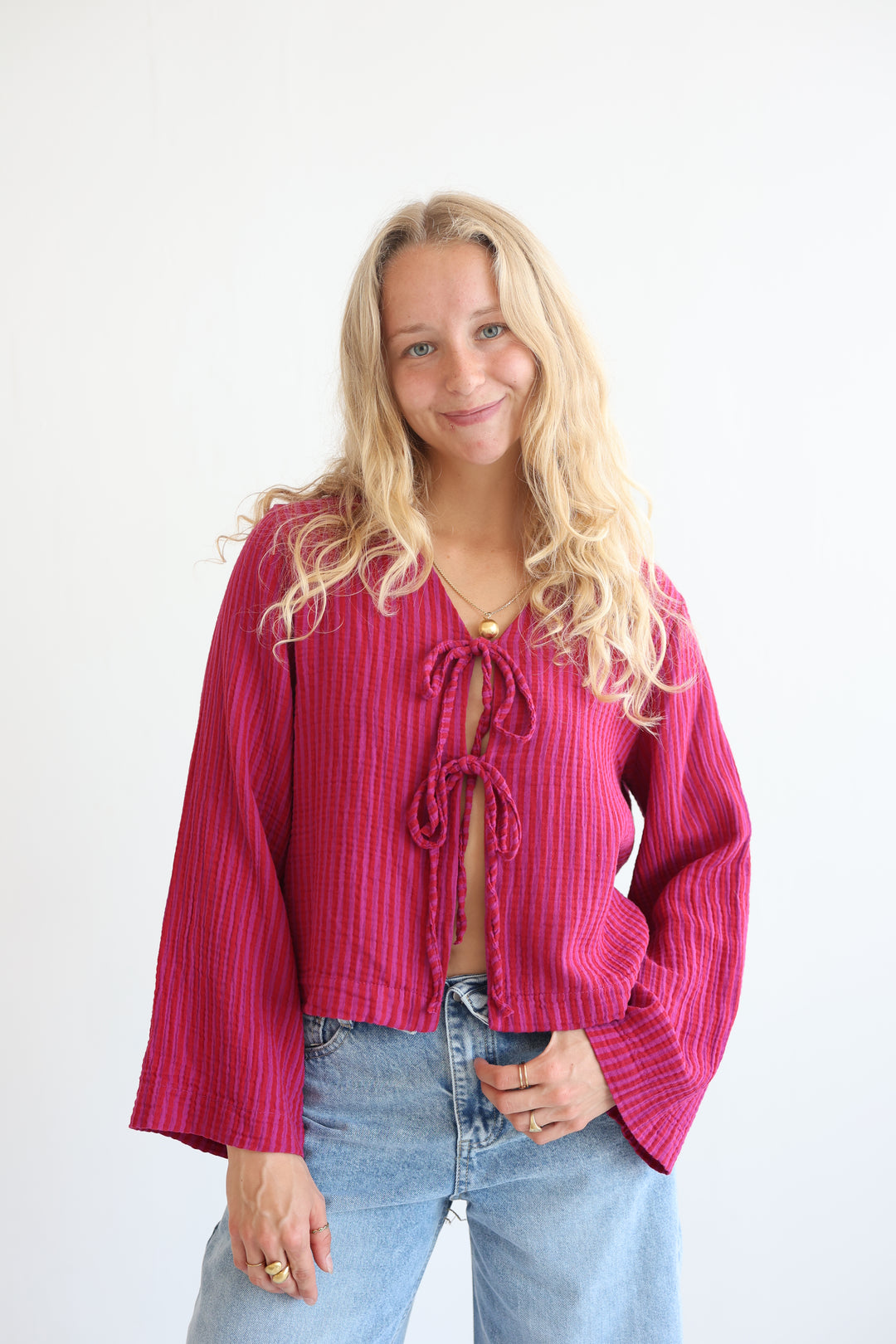 Cotton Striped Tie-Front Blouse
