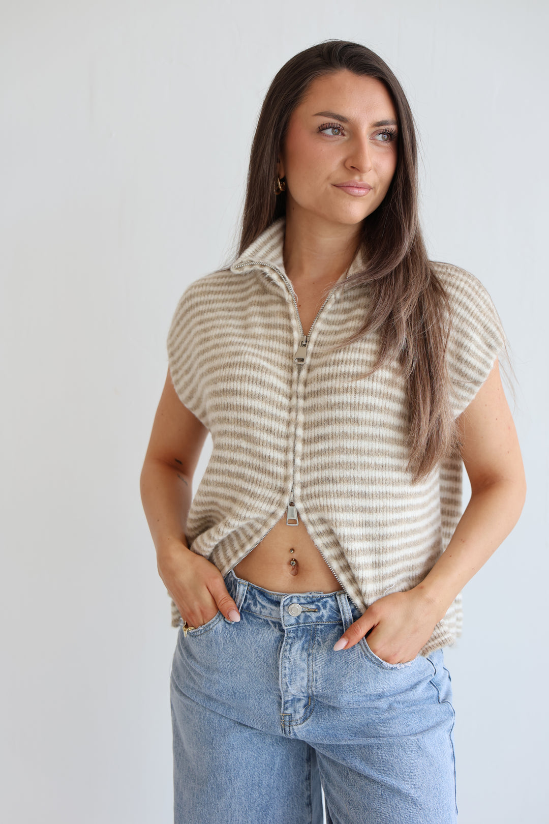 Zip Vest Fine Stripes