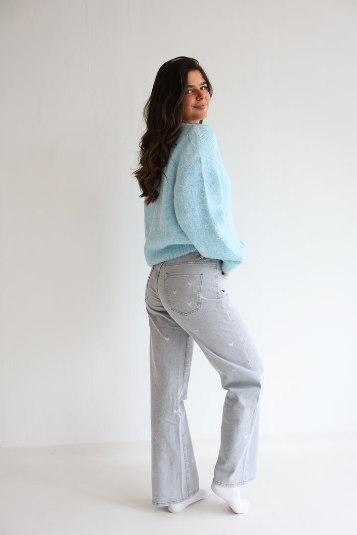 Straight Fit Jeans Grey Hearts