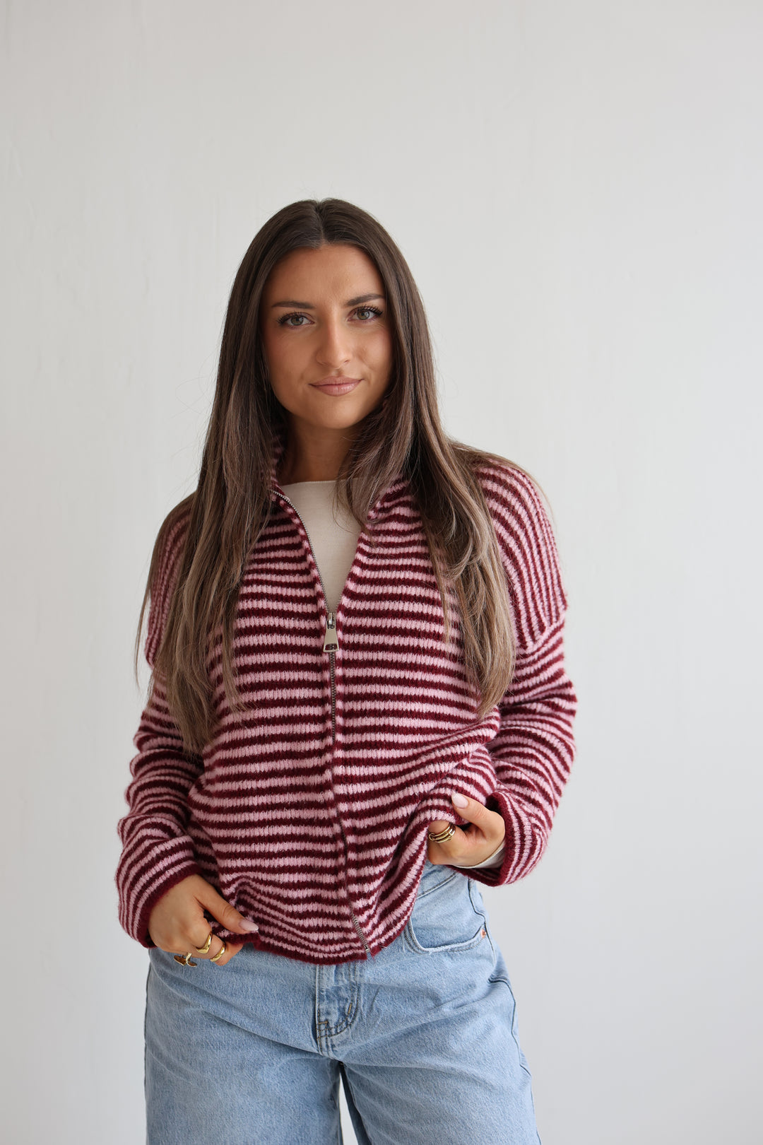 Zip Cardigan Fine Stripes