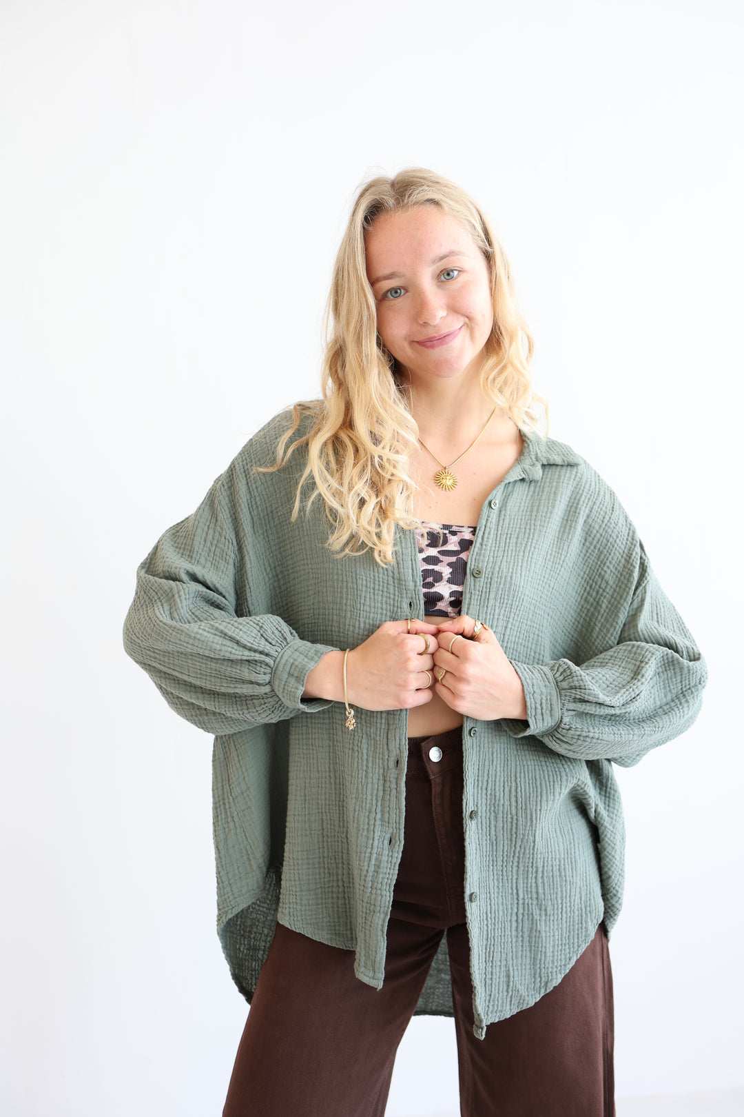 Oversize Blusenhemd aus Musselin Golden Eye