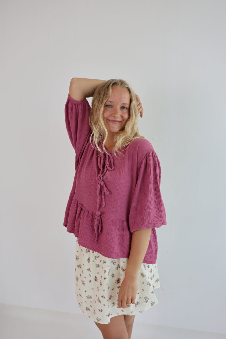 Musselinbluse mit Schleifen Linnea