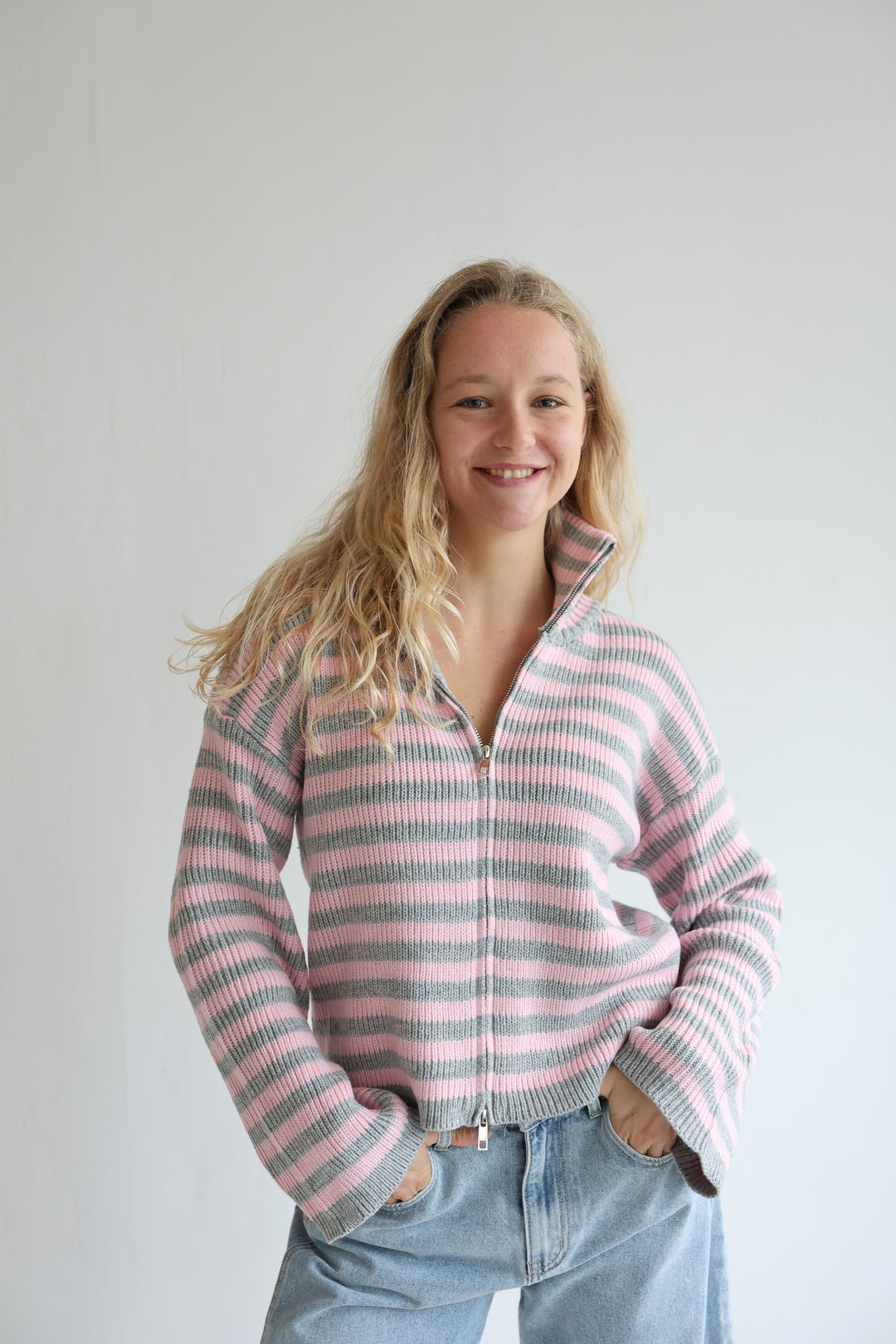 Zip Cardigan Wide Stripes