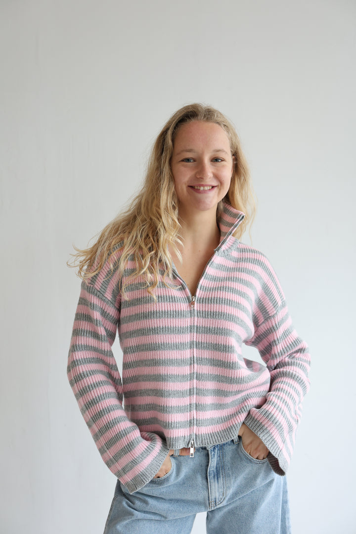 Zip Cardigan Wide Stripes