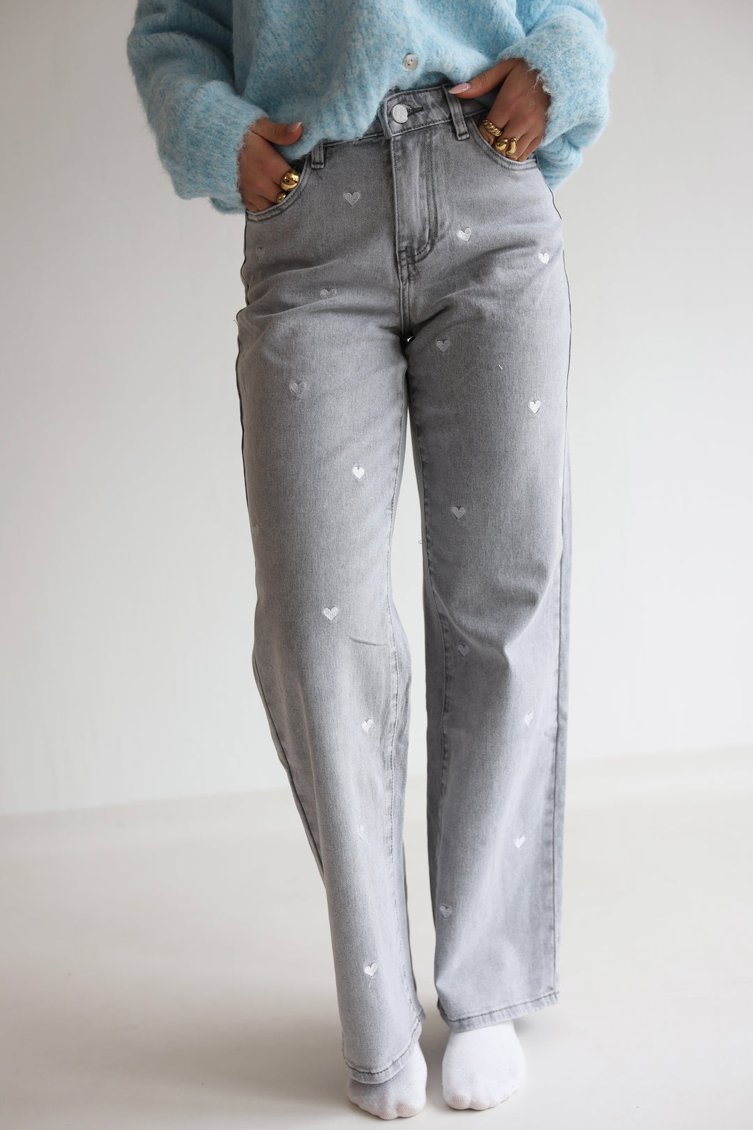 Straight Fit Jeans Grey Hearts