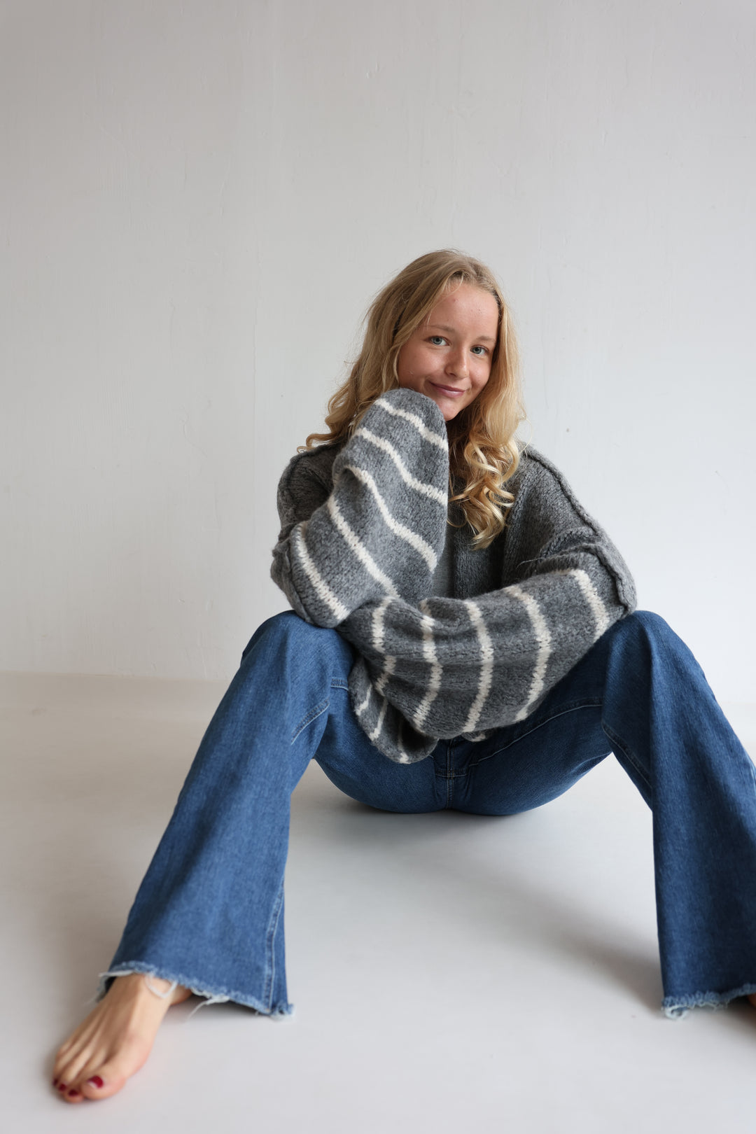 Oversize Strickcardigan Half Stripes