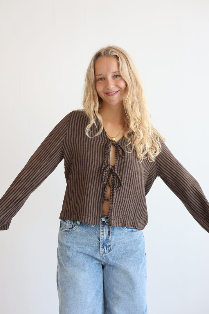 Cotton Striped Tie-Front Blouse
