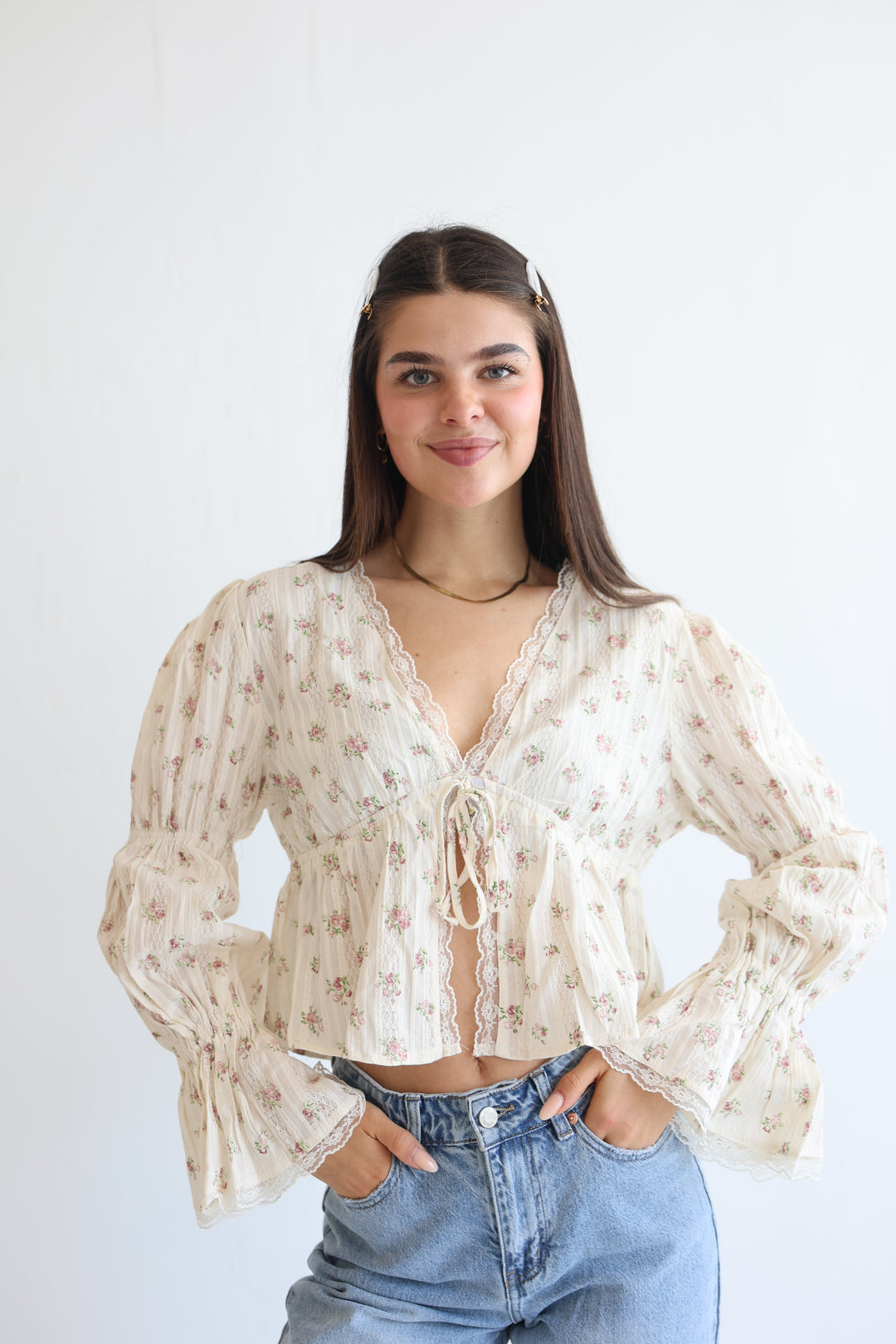 Schößchenbluse zum Schnüren Cute Roses