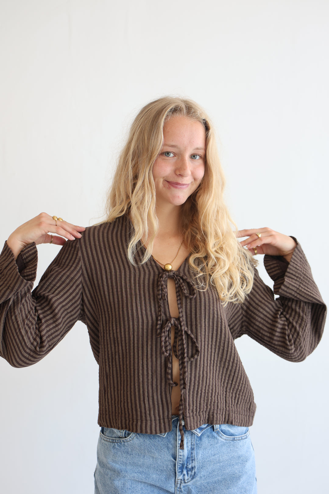 Cotton Striped Tie-Front Blouse