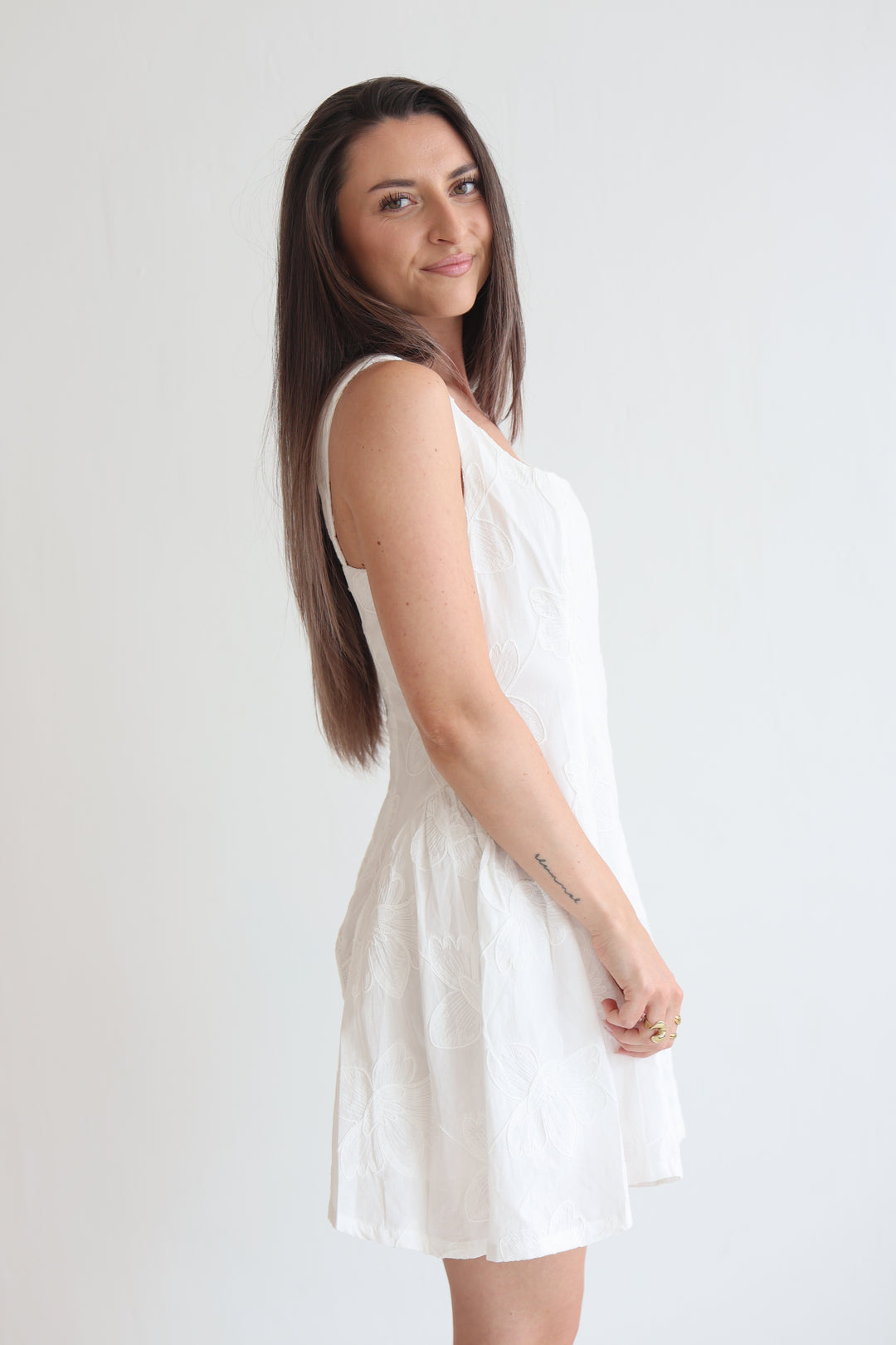 White Boho Floral Mini Dress