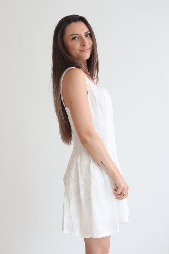 White Boho Floral Mini Dress