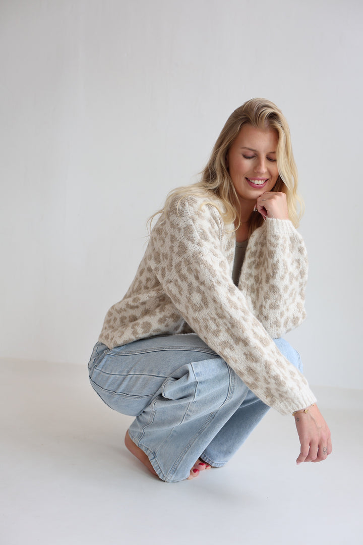 Offener Cardigan mit Leoprint