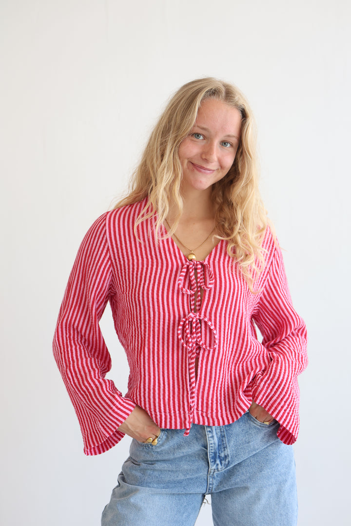 Cotton Striped Tie-Front Blouse