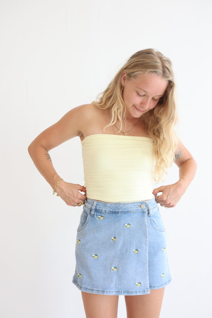Lemon Print Denim Skirt