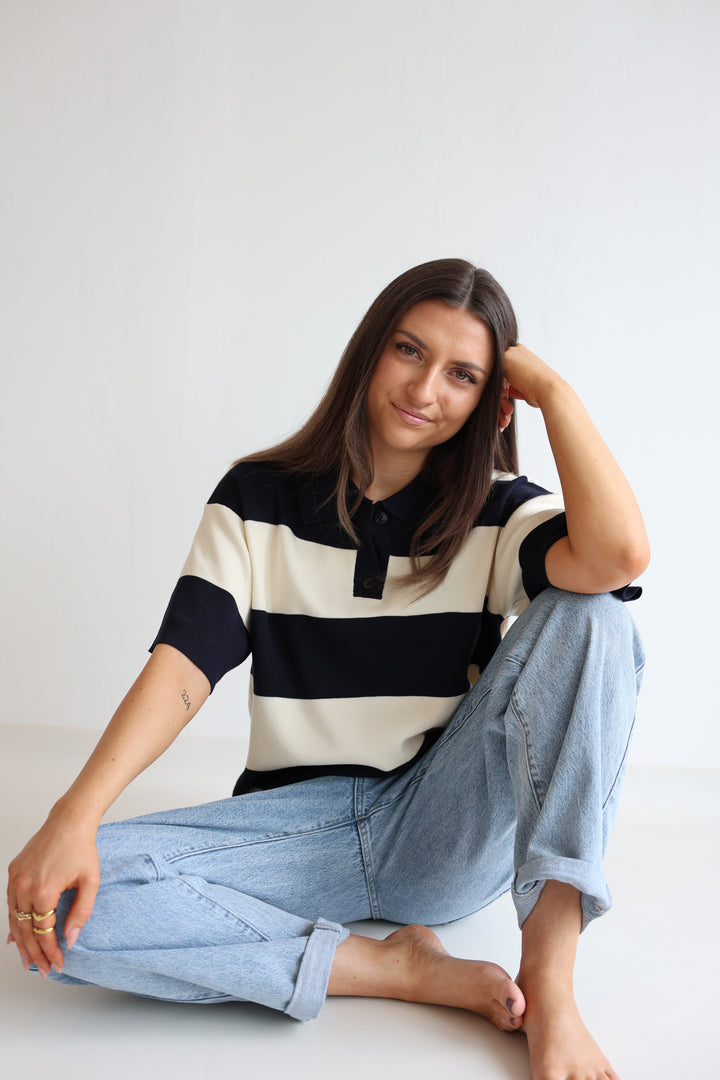 Navy Striped Poloshirt
