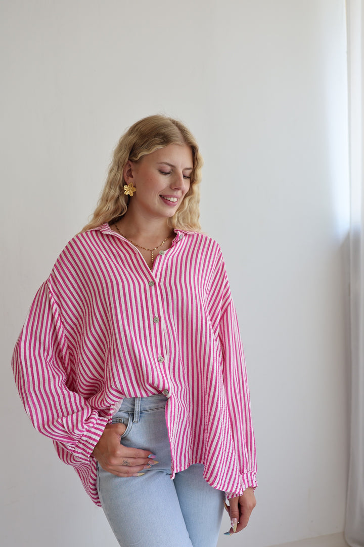 Kurzes Blusenhemd aus Musselin Wide Stripes