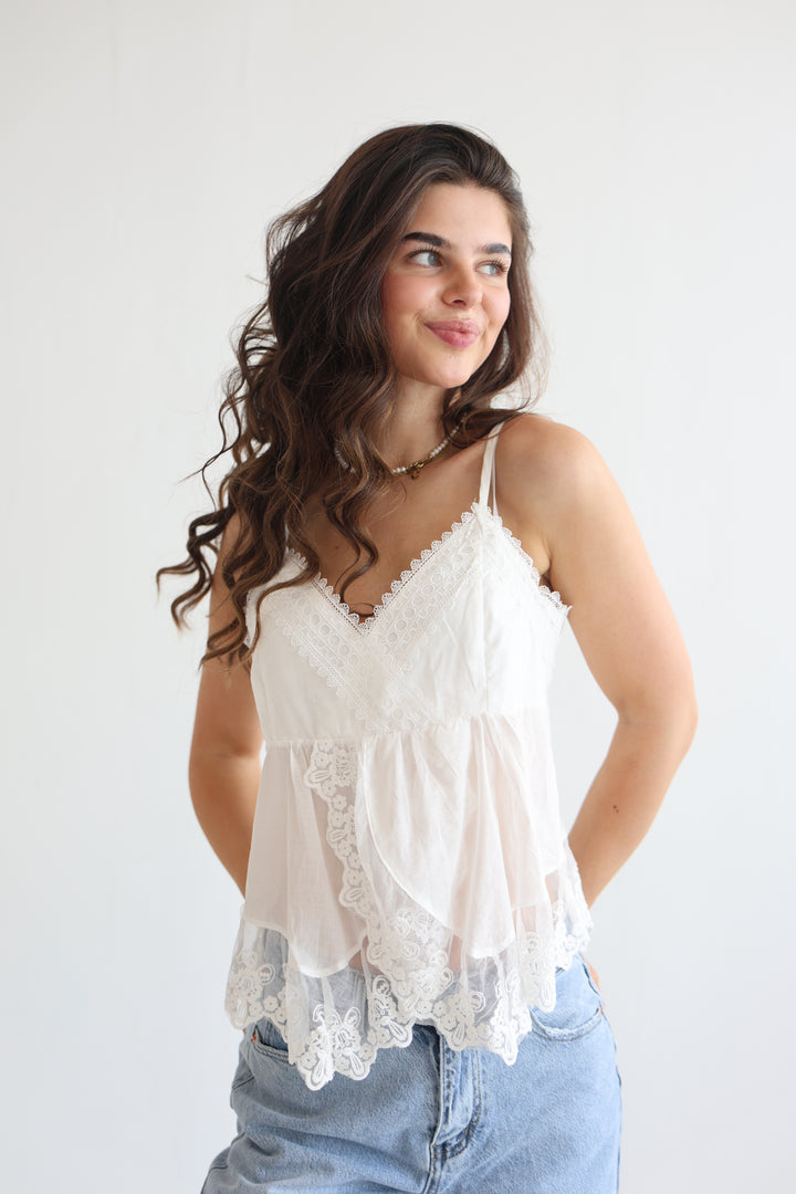 White Lace Babydoll Top
