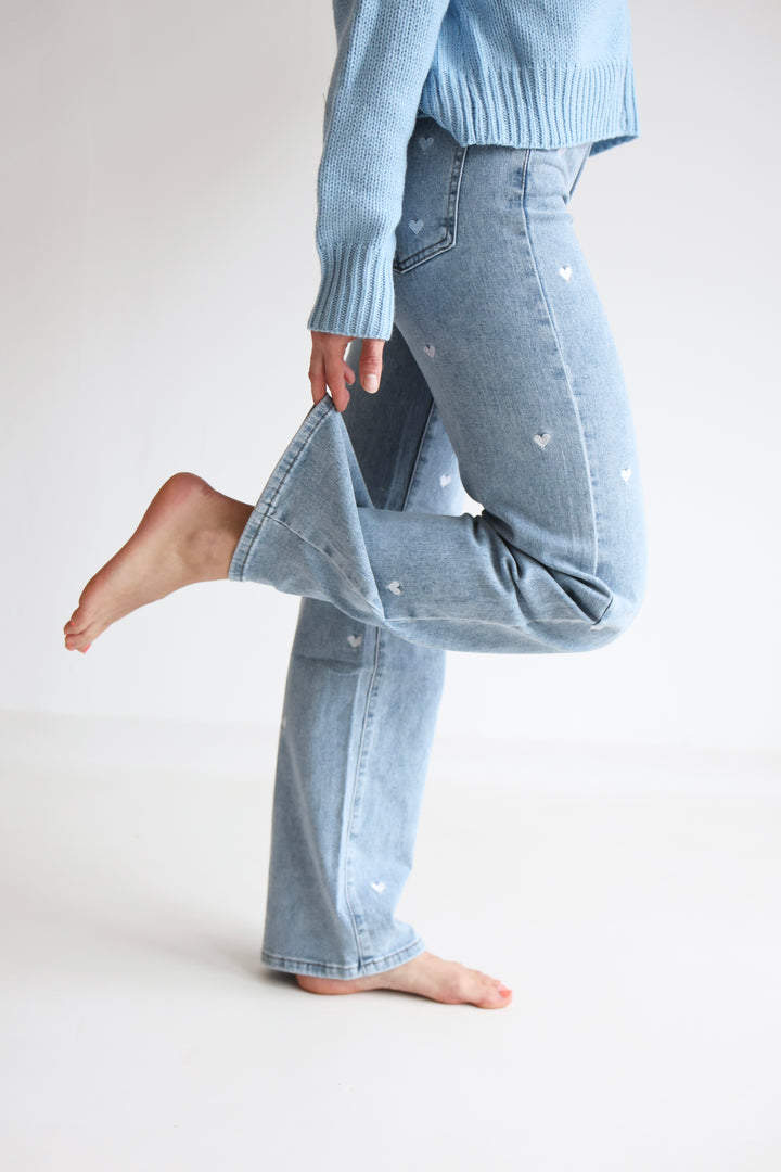 Straight Fit Jeans Blue Hearts