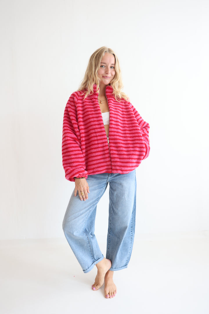 Fluffy Stripe Fleece Jacket