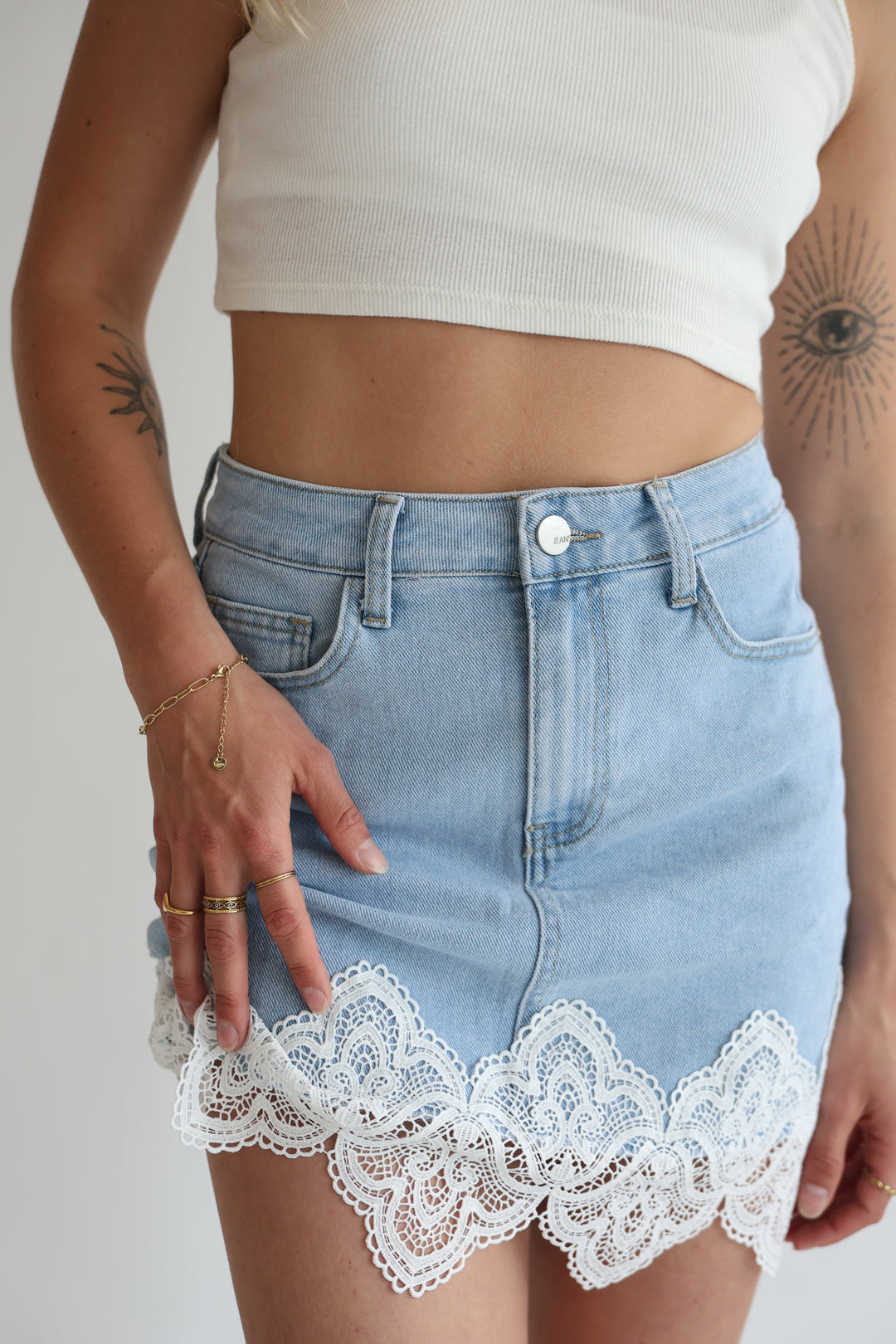 Vintage Lace Denim Skirt