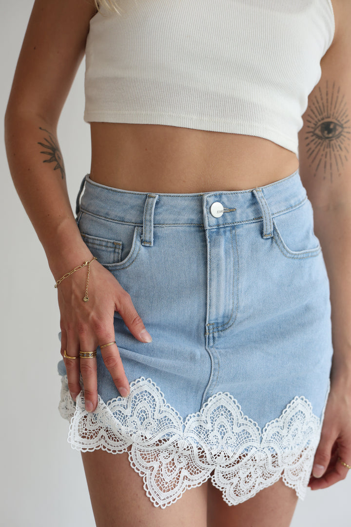 Vintage Lace Denim Skirt