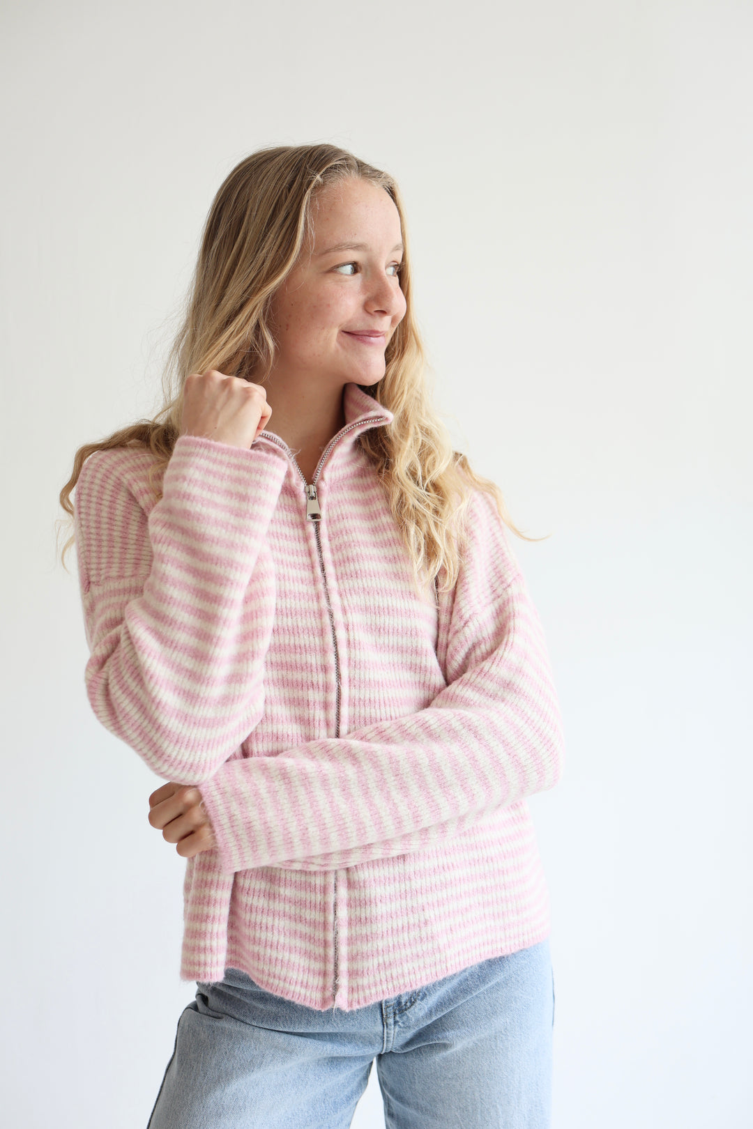 Zip Cardigan Fine Stripes