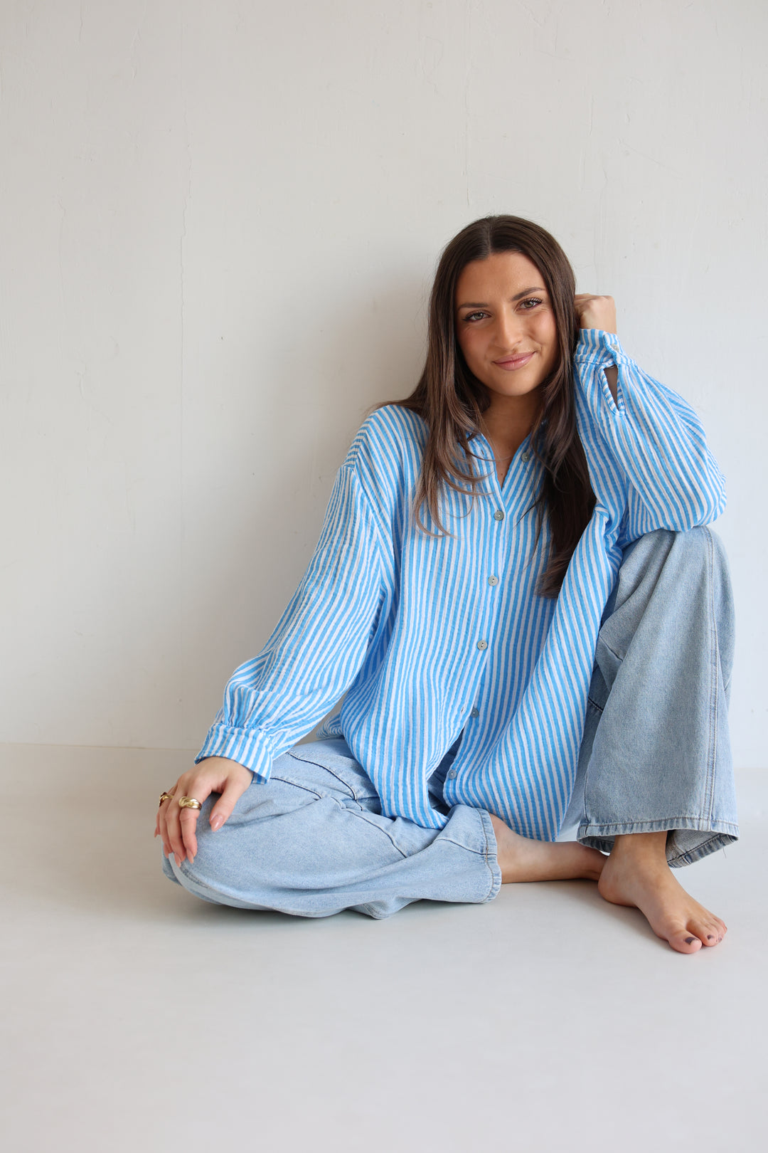 Kurzes Blusenhemd aus Musselin Wide Stripes