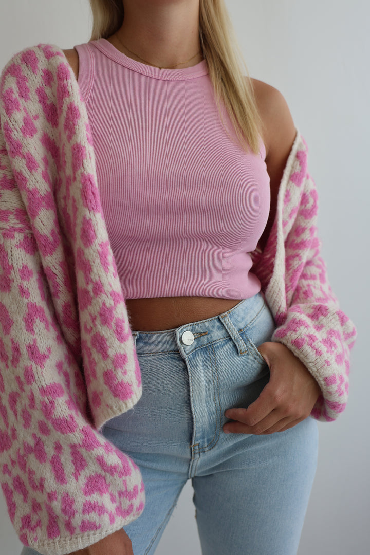 Offener Cardigan mit Leoprint