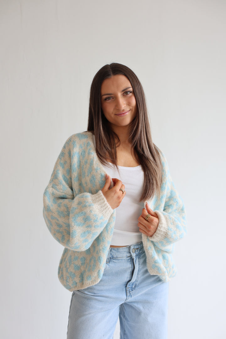 Offener Cardigan mit Leoprint