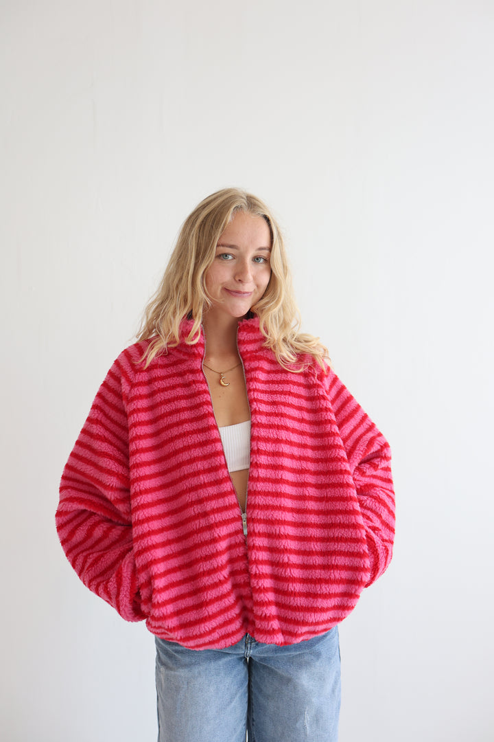 Fluffy Stripe Fleece Jacket