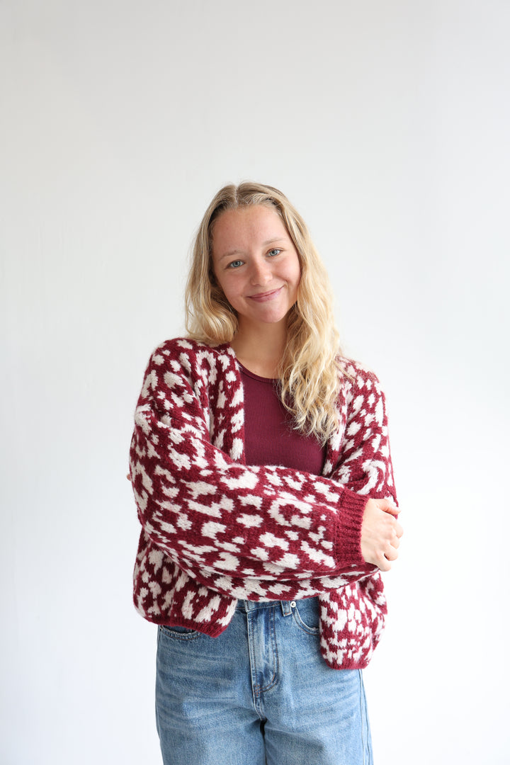 Offener Cardigan mit Leoprint