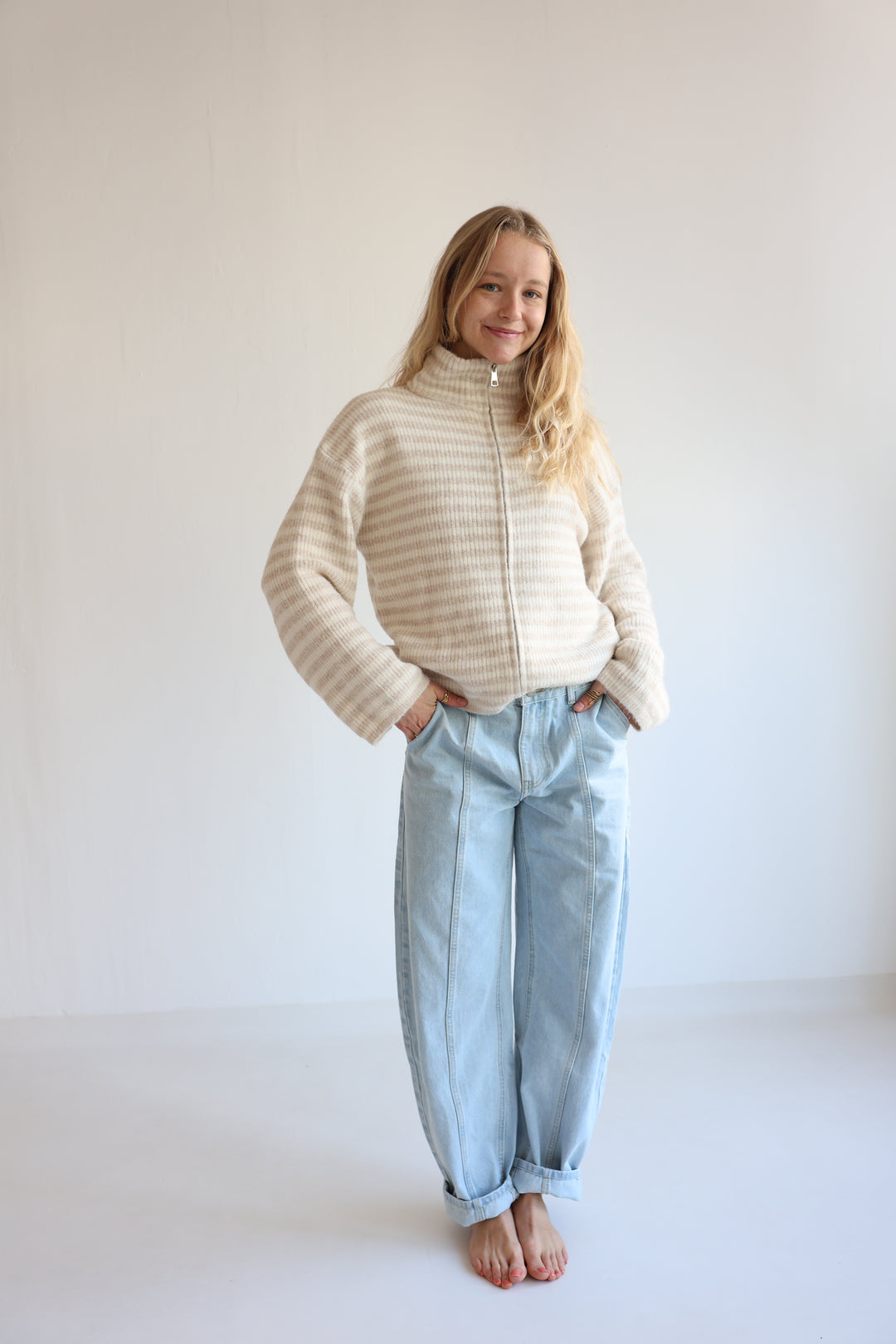 Striped Zip Cardigan