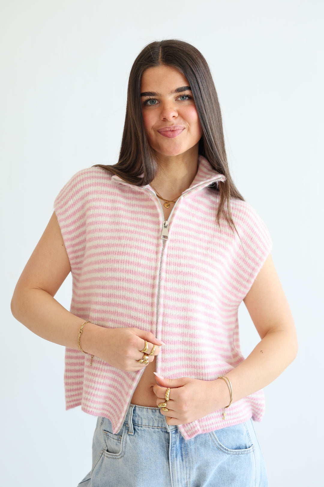 Zip Vest Fine Stripes