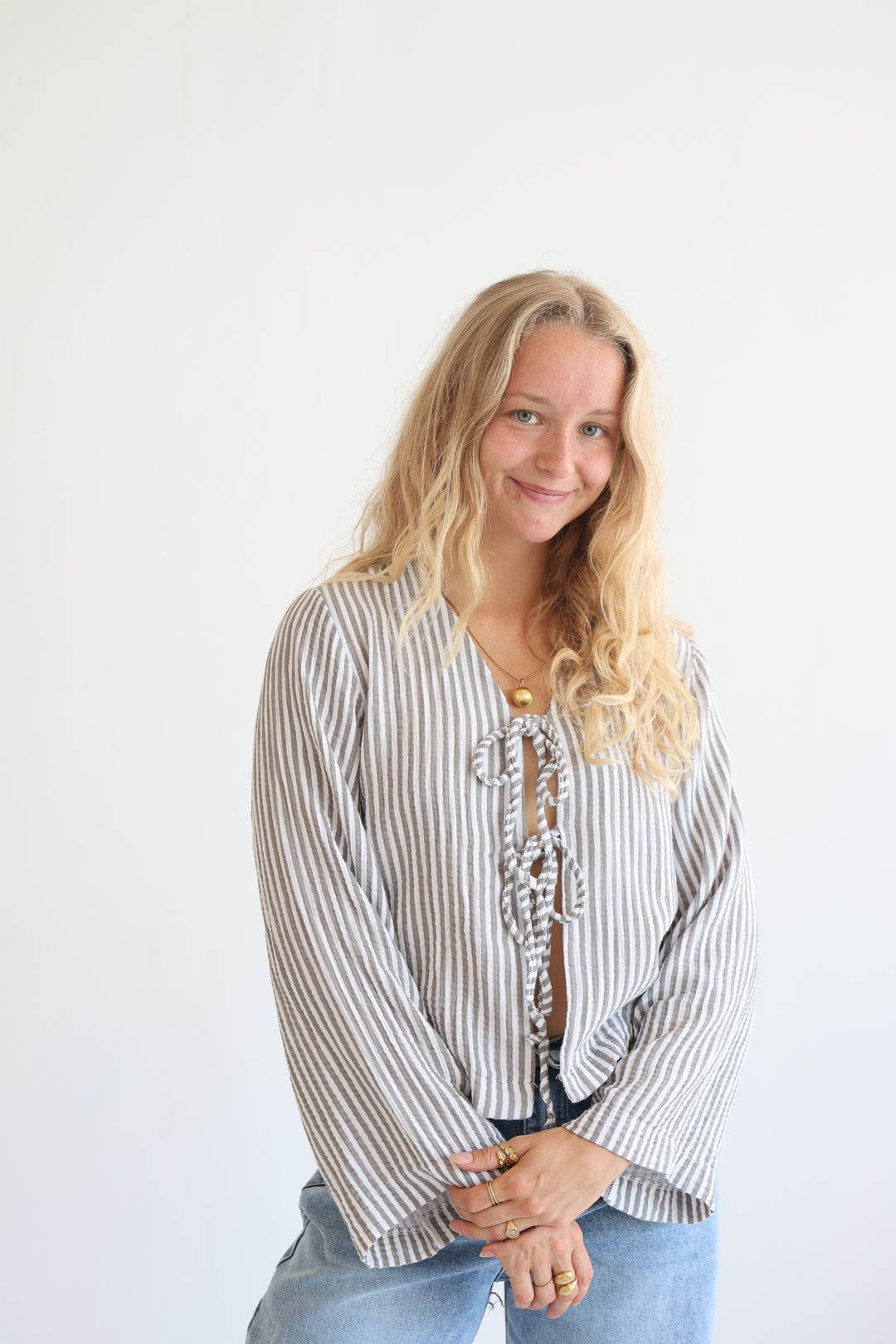 Cotton Striped Tie-Front Blouse
