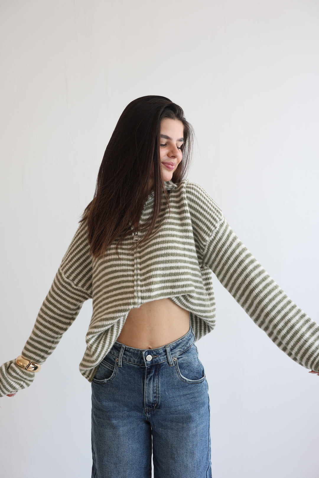 Zip Cardigan Fine Stripes