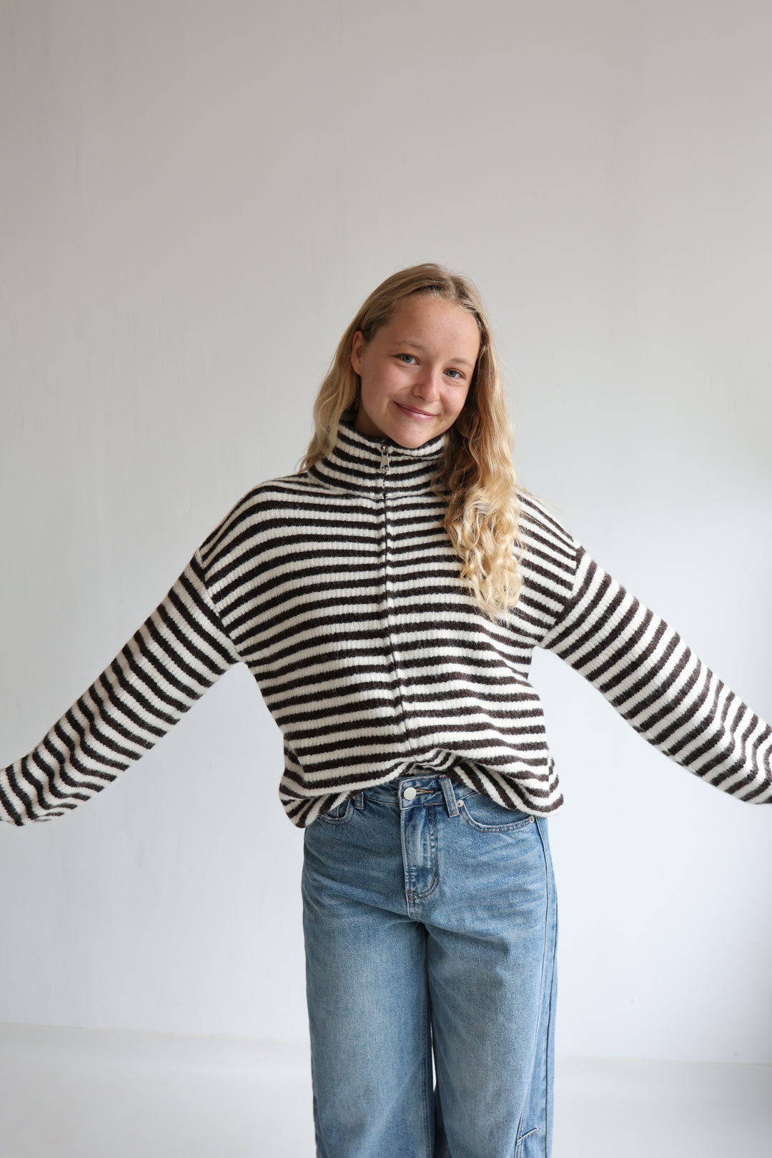 Striped Zip Cardigan