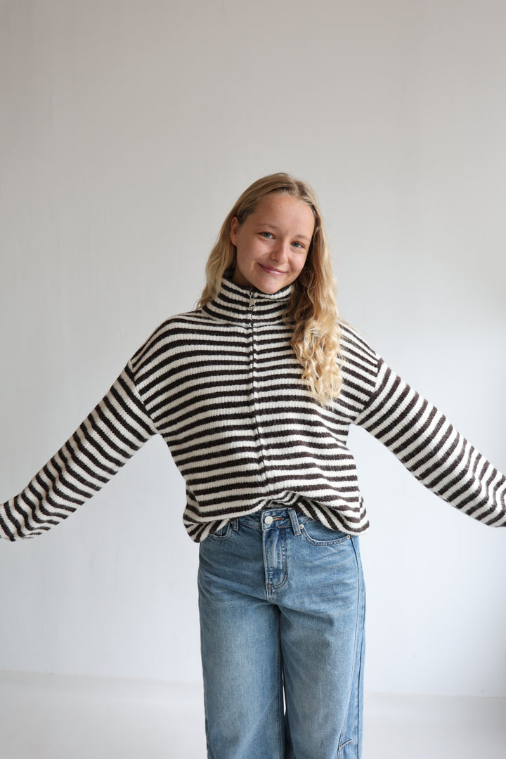 Striped Zip Cardigan