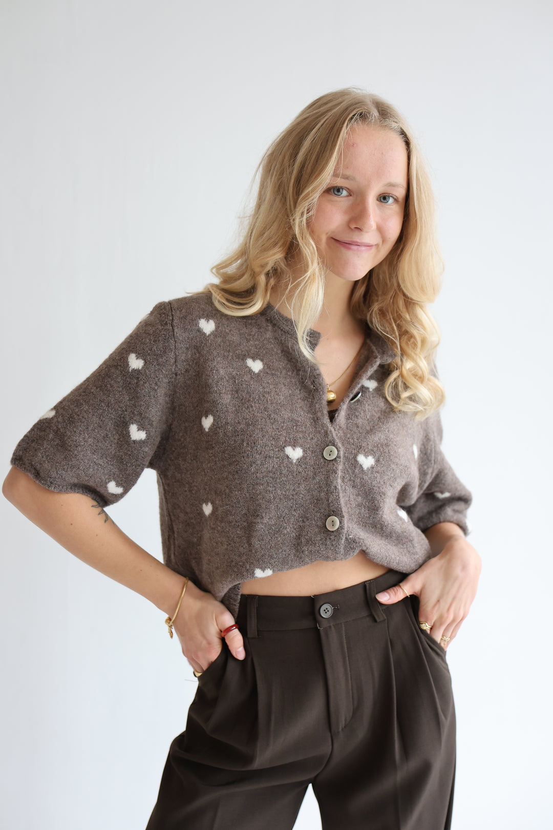 Kurzarm Cardigan Jolina mit Herzprint