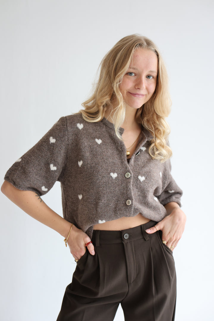 Kurzarm Cardigan Jolina mit Herzprint