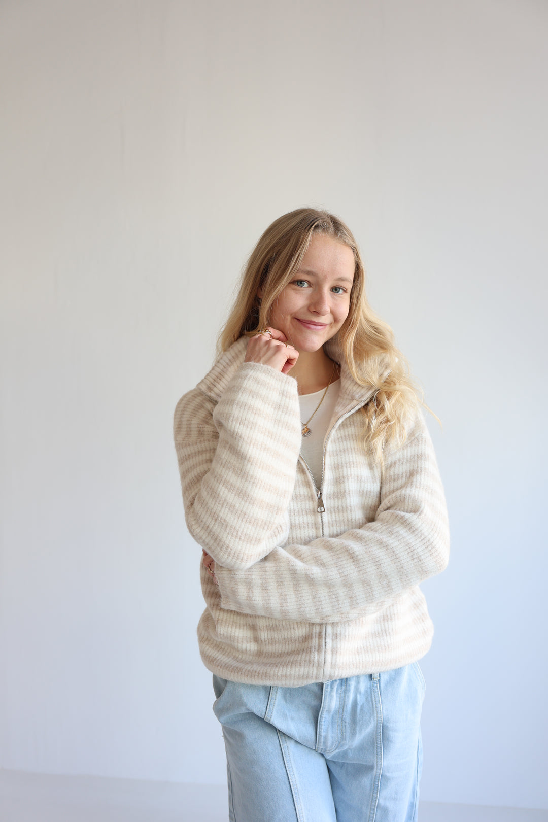 Striped Zip Cardigan