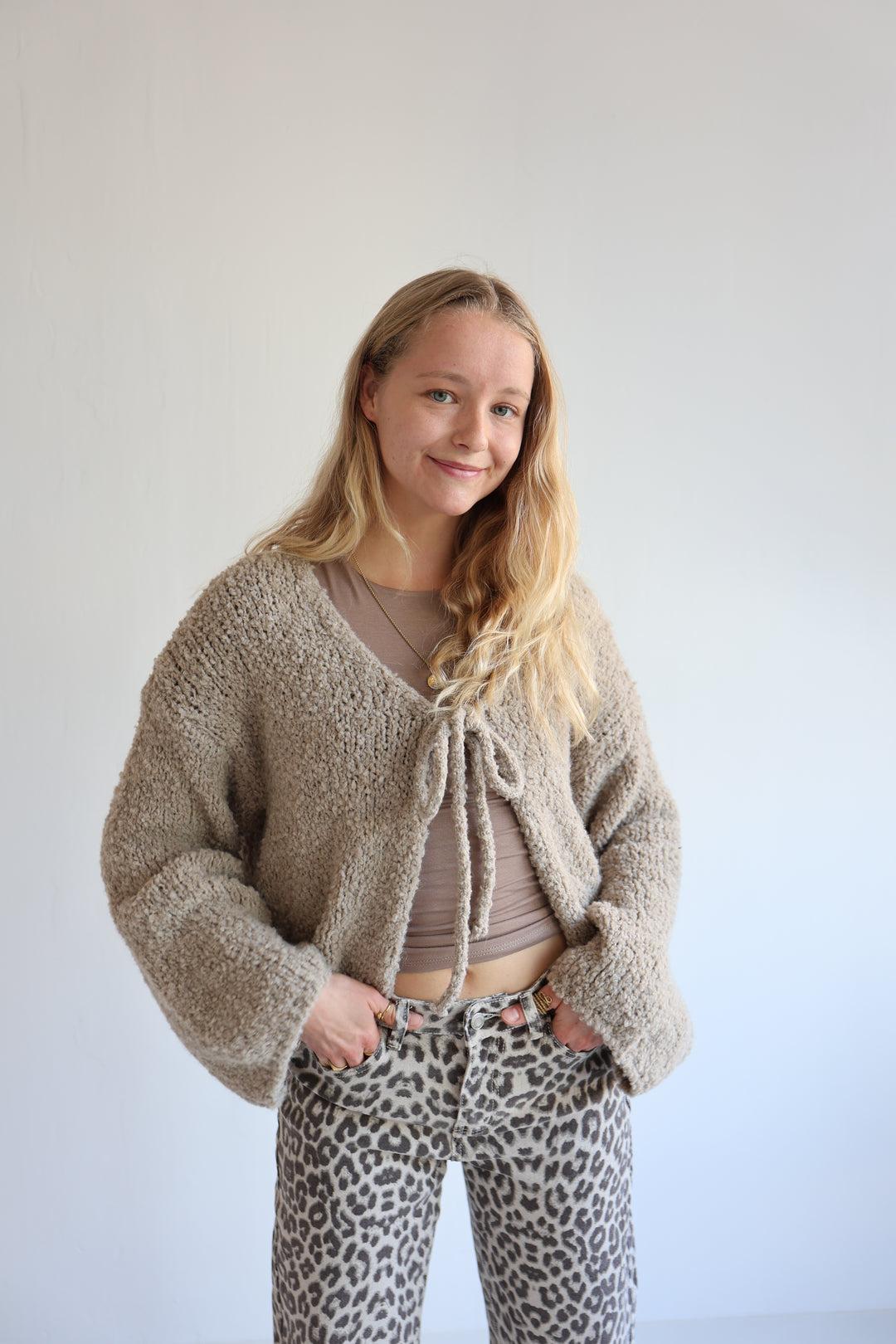 Teddy Knot Cardigan Fluffy Tie