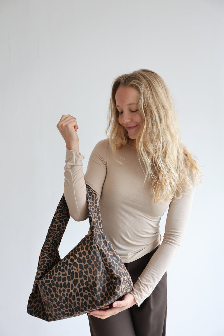 Leopard Print Suede Handbag