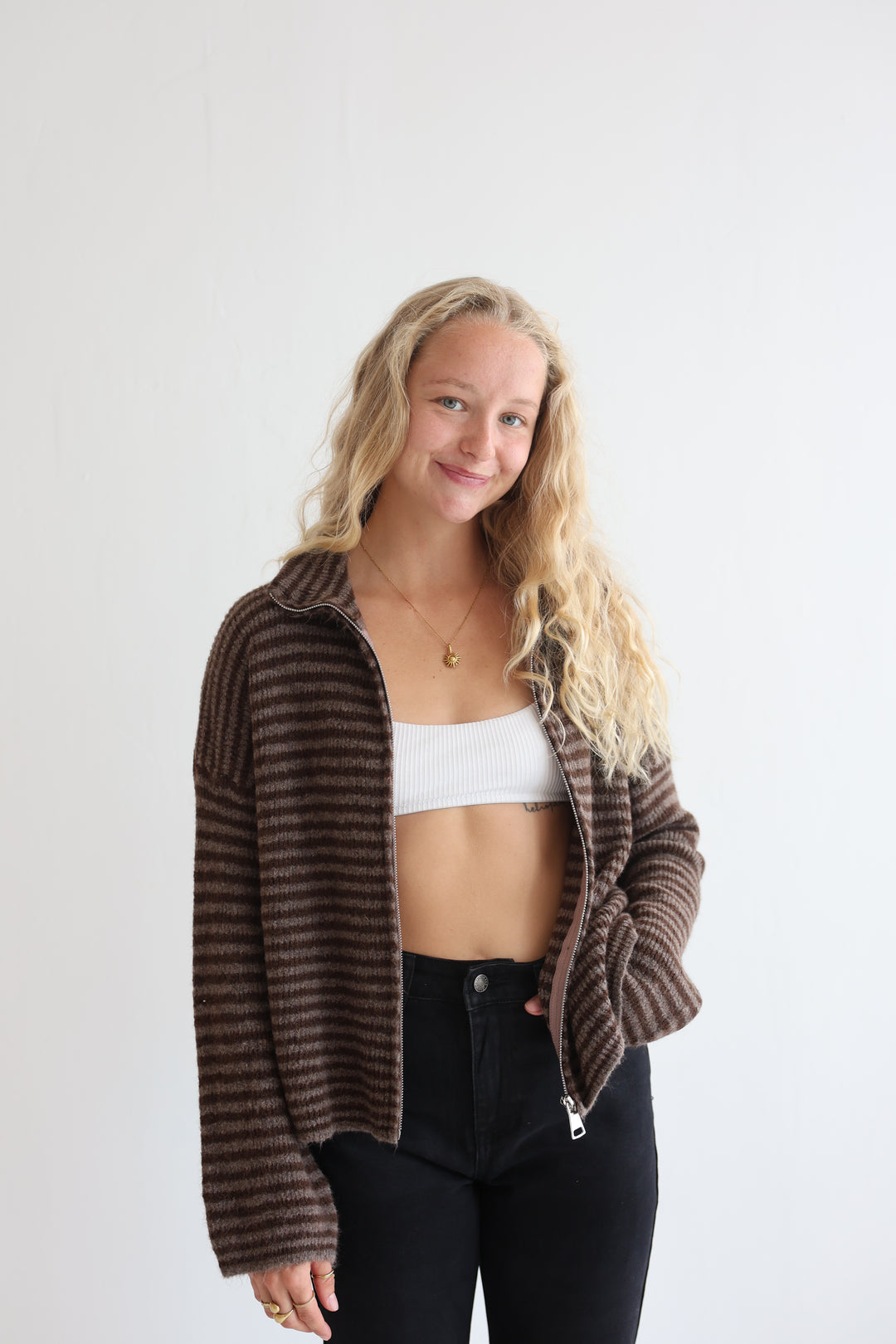 Zip Cardigan Fine Stripes