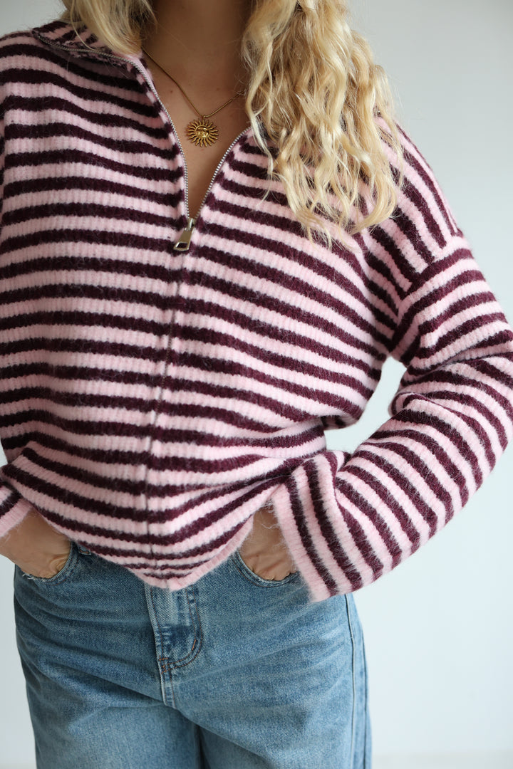 Striped Zip Cardigan