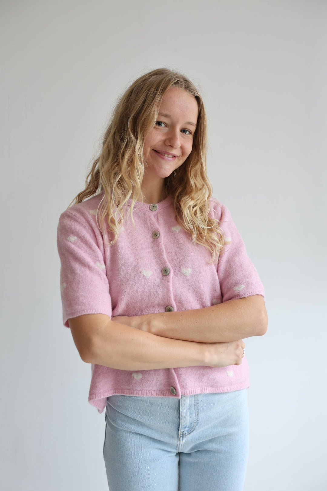 Kurzarm Cardigan Jolina mit Herzprint
