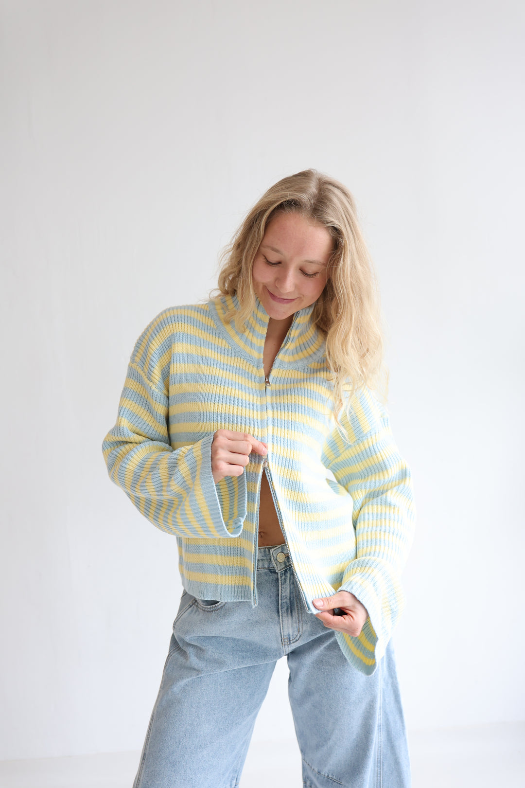 Zip Cardigan Wide Stripes