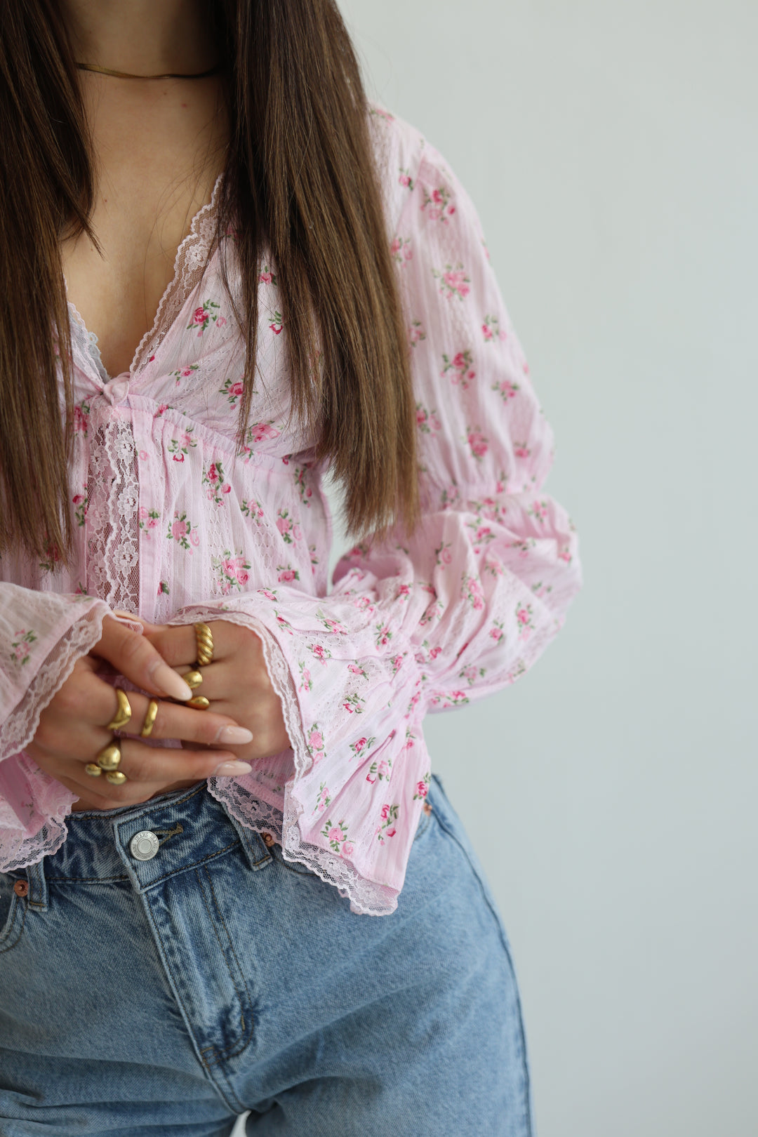 Schößchenbluse zum Schnüren Cute Roses