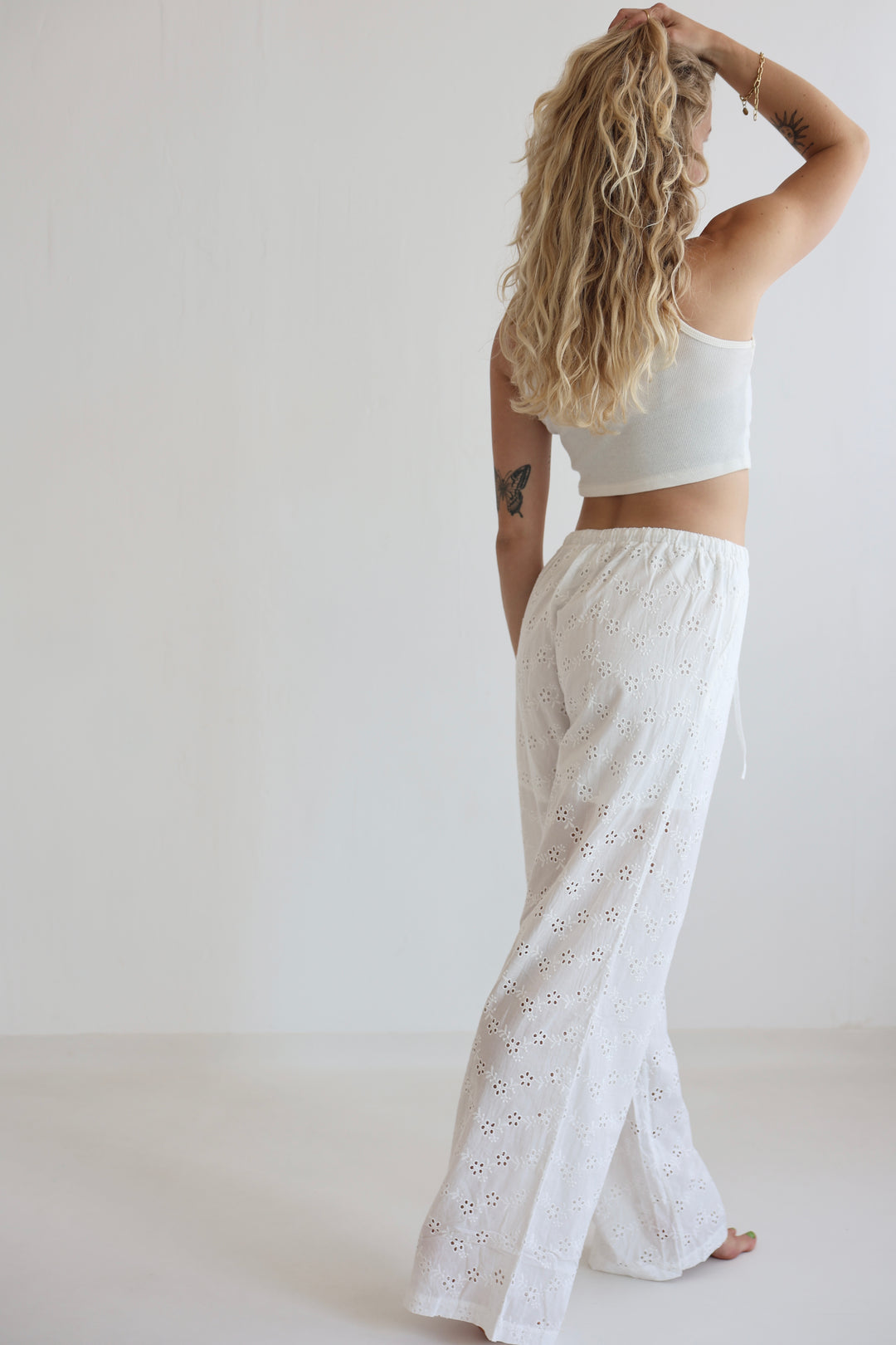 White Boho Embroidered Pants