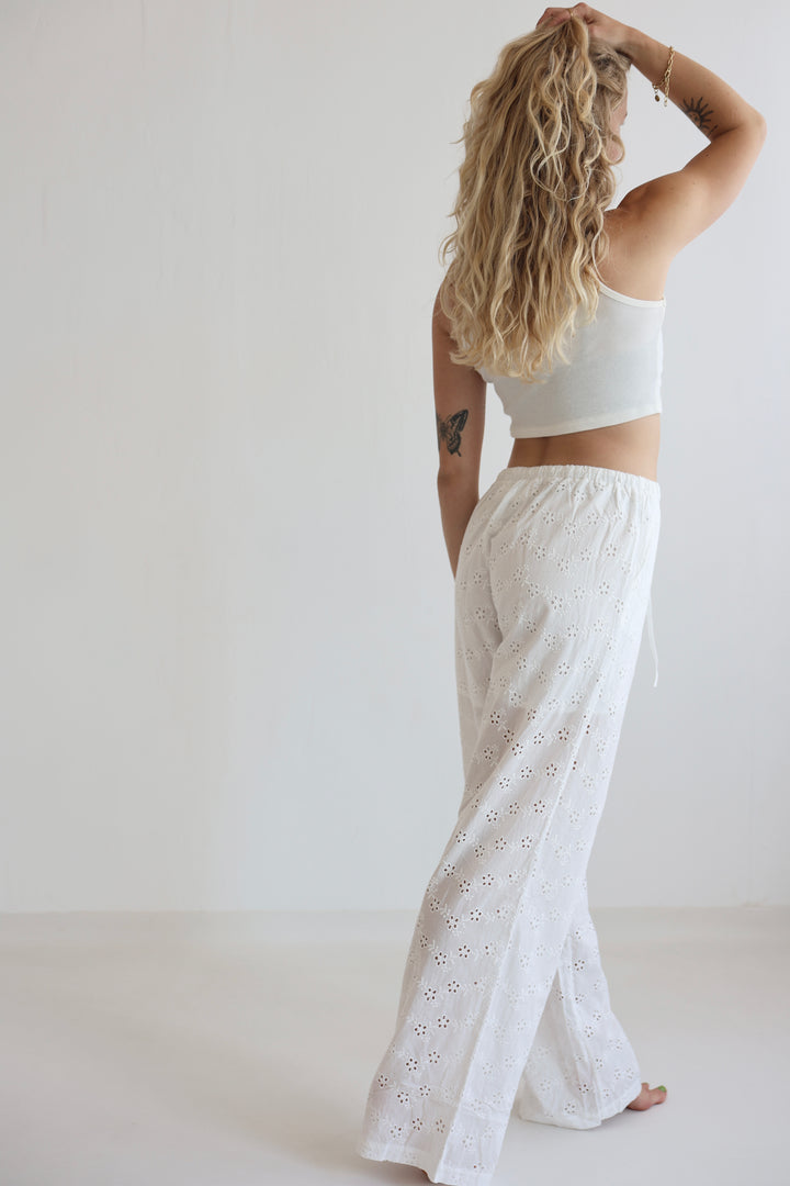 White Boho Embroidered Pants