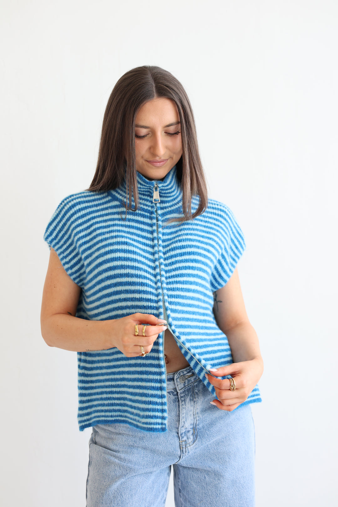 Zip Vest Fine Stripes